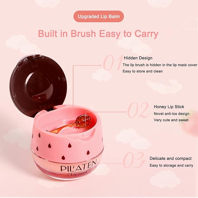 Nourishing Lip Balm Honey Pot, Moisturizing Strawberry Propolis Lip Mask, Hydrating & Prevention Dry and Cracked Lip Scrubs Exfoliator Lip Sleeping Mask Reduces Lip Lines-Velvo Beauty