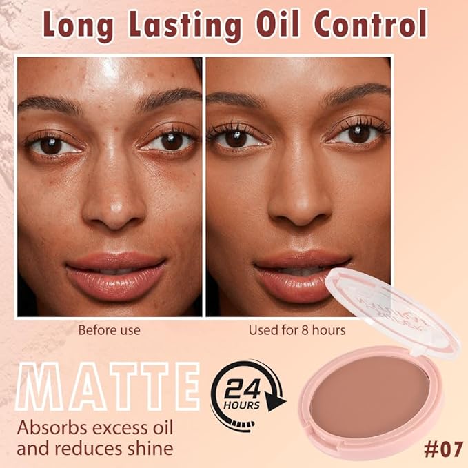 Oil Control Face Pressed Powder, Matte powder setting powder, long-lasting and waterproof loose powder, Flawless Lightweight Face Cosmetics, Cruelty-free, (07, 1 Pcs)-Velvo Beauty
