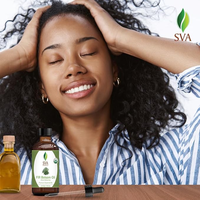 SVA Fir Balsam Essential Oil Organic – 4 Fl Oz – 100% Natural Organic Fir Oil - for Diffuser, Hair Care, Face, Skin Care, Aromatherapy, Scalp and Body Massage, Soap and Candle Making – with Dropper-Velvo Beauty