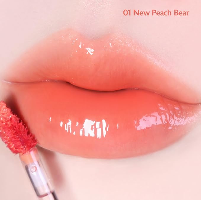 MILKTOUCH Jelly Lip Glow Tint - Hydrating Lip Gloss with Long-Lasting Moisture, Lip Stain, Lightweight, Radiant Shine, Perfect for Daily Use, Valentines Gifts, Korean Lip Oil (01 New Peach Bear)-Velvo Beauty