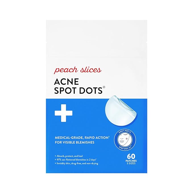 Peach Slices | Acne Spot Dots | Hydrocolloid Acne Patches | For Zits, Blemishes, & Breakouts | Vegan | Cruelty-Free | Pimple Patches | Facial Skin Care Products | 3 Sizes (7mm, 10mm, & 12mm) | 60 Ct-Velvo Beauty