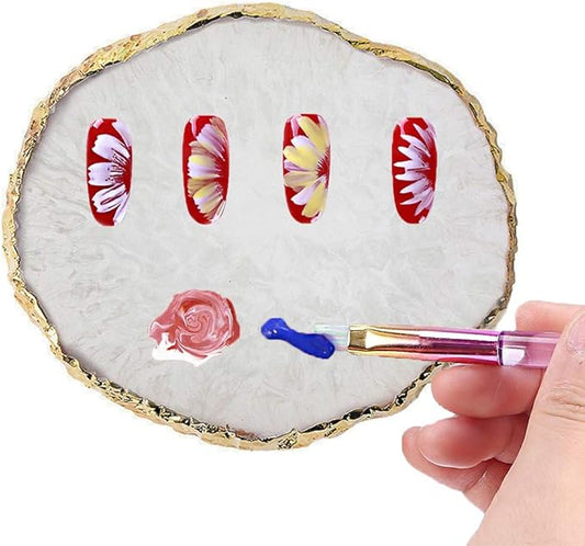 Kalolary Resin Stone Nail Art Palette, Nail Art Cosmetic Mixing Palette Color Mixing Pigment Plate Polish Holder Drawing Color Palette Nail Art Painting Gel Palette Manicure Tool (White)-Velvo Beauty