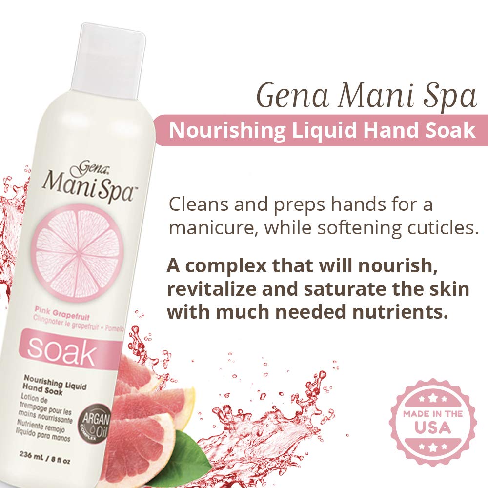 Gena Mani Spa Liquid Hand Soak | Softens, Moisturizes Hands, Nails, and Cuticles For Great Manicure Pre Treatment | Made in the USA |Grapefruit Scent |8 Oz-Velvo Beauty