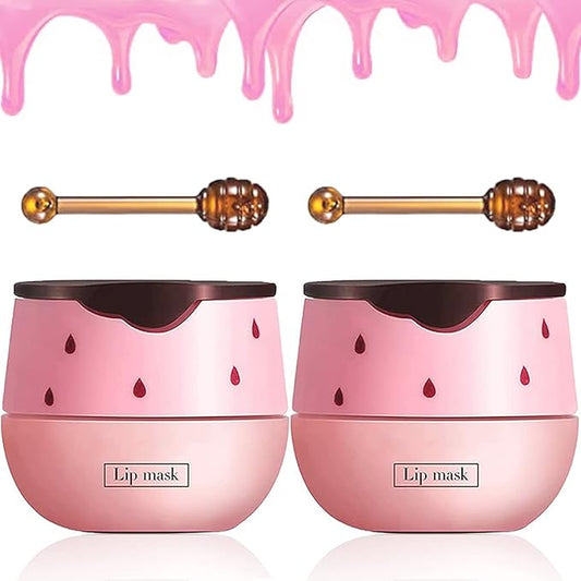 2PCS Bee Lip Balm Honey Lip Balm,Exfoliating Honey Pot Lip Balm Sleeping Lip Mask with Brush, Hydrating & Prevention Dry and Cracked, Lip Scrubs Exfoliator & Moisturizer-Velvo Beauty