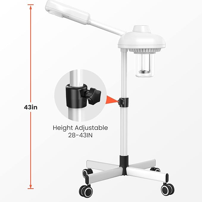 TASALON Professional Facial Steamer on Wheels, Hot Ozone Face Steamer for Facial, Esthetician Steamer for Salon Beauty and Spa, Mist Face Steamer for Facial Deep Cleaning Skin Care Equipment- White-Velvo Beauty