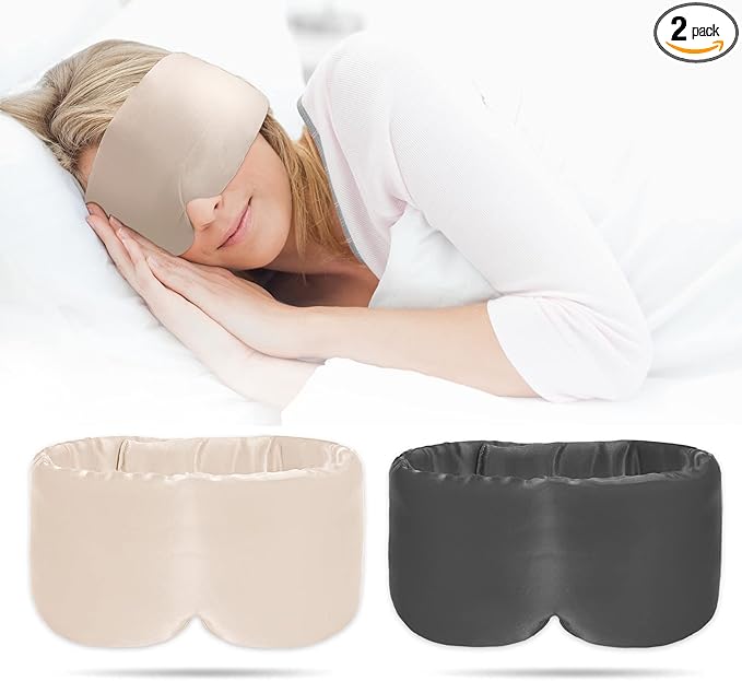 2pcs 100% Handmade Bamboo Sleeping Eye Mask for Women for Men,Night Masks,Organic Sleep Mask,Blockout Eye Mask for Sleeping,Large Size Adjustable (Apricot & Dark Grey)-Velvo Beauty