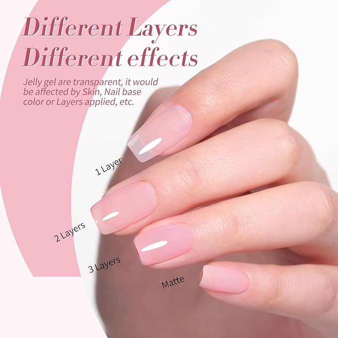 Born Pretty Jelly Pink Gel Nail Polish Set,Nude Pink Translucent Gel Polish,6 Transparent Sheer Colors Soak Off U V Light Cure Gel Polish Kit Nail Art Manicure DIY Kit Home Salon 7ML-Velvo Beauty