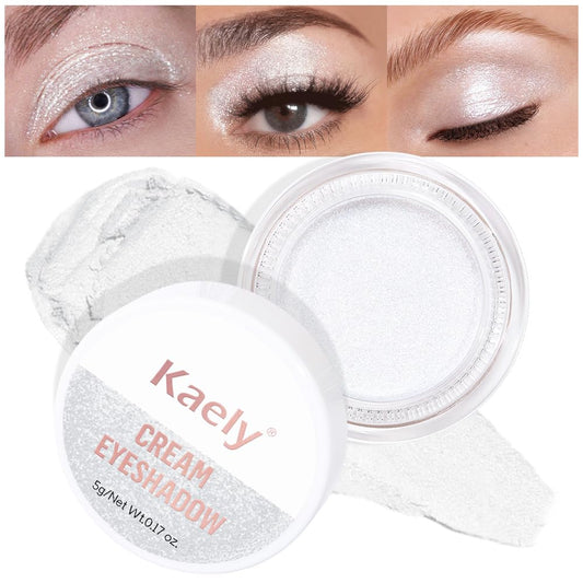 Kaely Single Cream Eyeshadow Pot, Pearl White Sparkle Eye Shadow for Older Women High Pigmented Waterproof, Natural Eyeshadow Palette Makeup Brightener, sombras en crema para ojos, Blendable, 01-Velvo Beauty