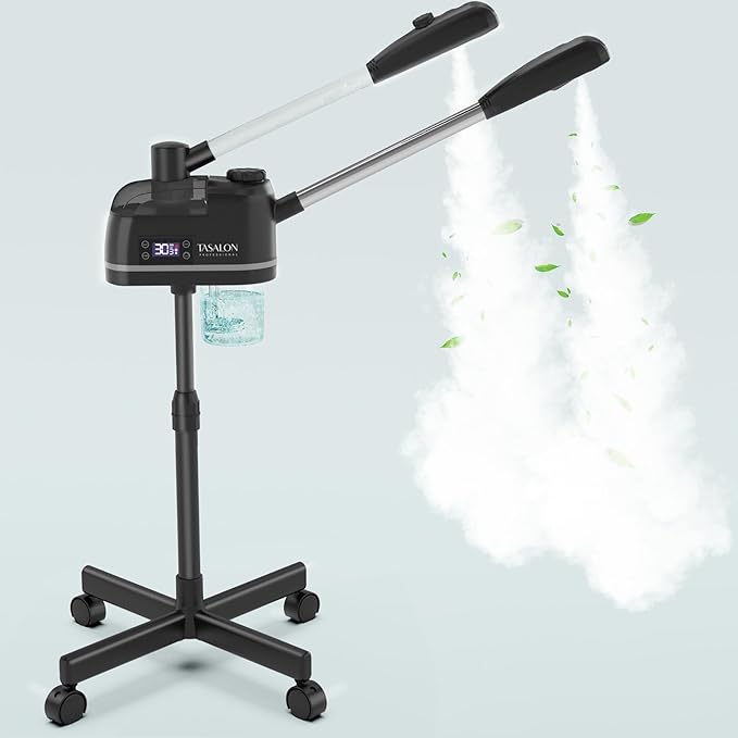TASALON 2 in 1 Professional Facial Steamer on Wheels -with Ozone and Hot & Cold Mist, Ionic Facial Steamer Kit for Facial Deep Cleaning and Moisturize, SPA & Home, Ozone Face Humidifier - Black-Velvo Beauty