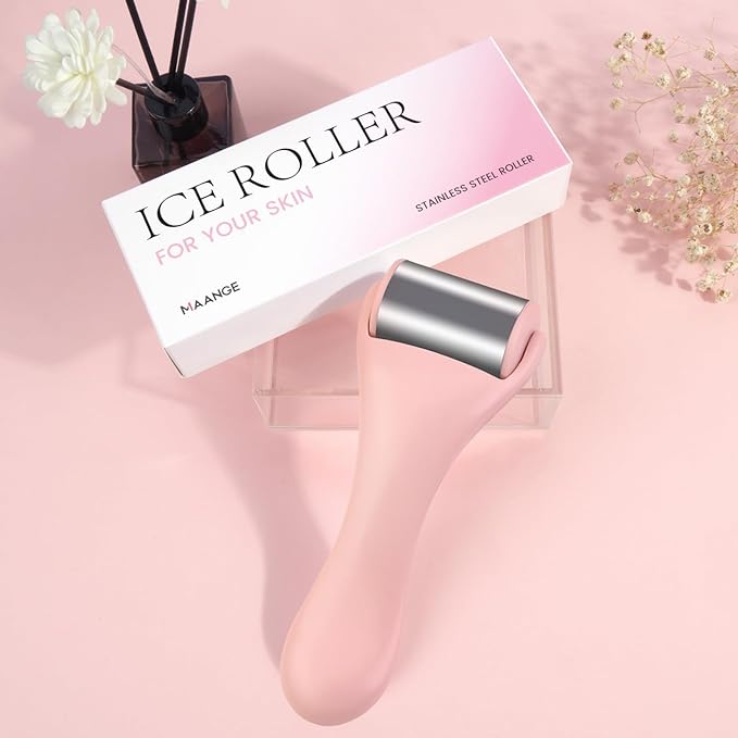 MAANGE Ice Roller for Face 1 Piece Stainless Steel Facial Roller Ice Face Roller for Puffiness,Migraine,Pain Relief and Skin Care (Pink)-Velvo Beauty