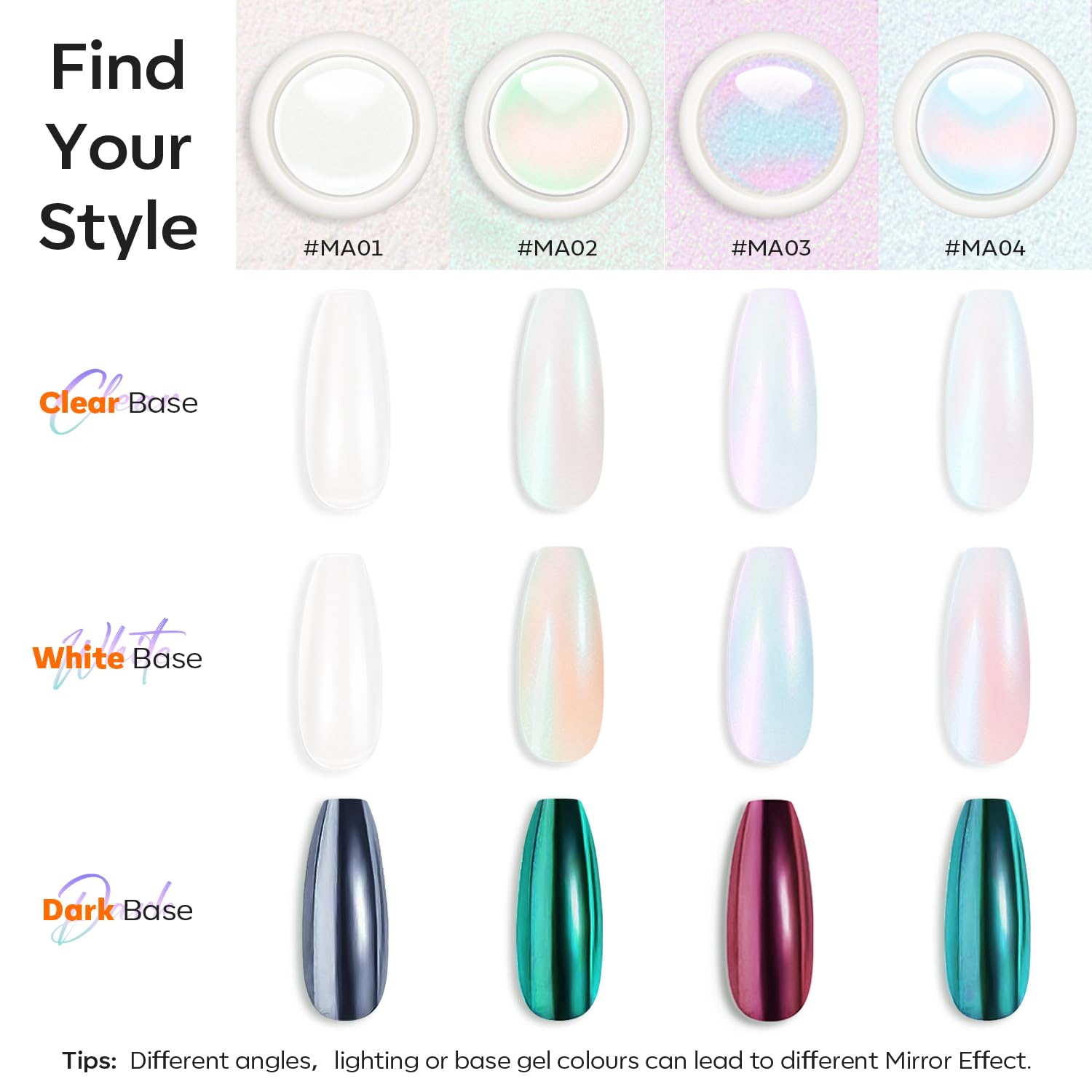 modelones Chrome Nail Powder Pearl Chrome Powder for Nail Magic White Glazed donut Chrome Nail Powder Mirror Effect Holographic Aurora Iridescent Pearlescent Manicure 4 Colors 1g or 0.5g/Jar-Velvo Beauty