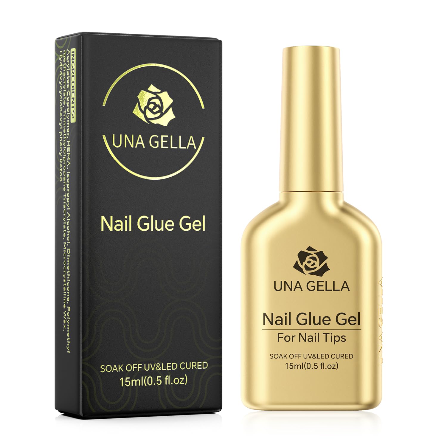 UNA GELLA 6 in 1 Gel Nail Glue for Clear Acrylic Nails Tips, 15ml UV Nail Glue Long Lasting Super Strong Brush for Base Coat, Clear Fake Nails, and Soft Gel Tips Lamp Curing Required-Velvo Beauty
