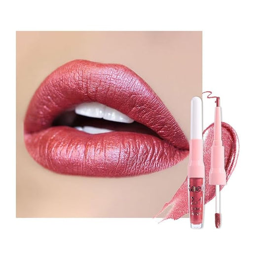 evpct Mauve Red Metallic Glitter Lip Liner and Lipstick Combo Lip Gloss Stain Set Makeup for Women Long Lasting Waterproof 24, Red Metallic Shimmer Frosted Iridescent Glossy Liquid Lipstick 13-Velvo Beauty