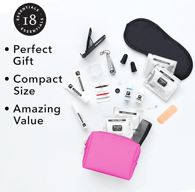 Pinch Provisions Travel Kit, includes 18 Must-Have Emergency Essential Items for Travelling, Ideal Road Trip or Airport Gift for Friends, Family & Peers, Portable Pouch-Velvo Beauty