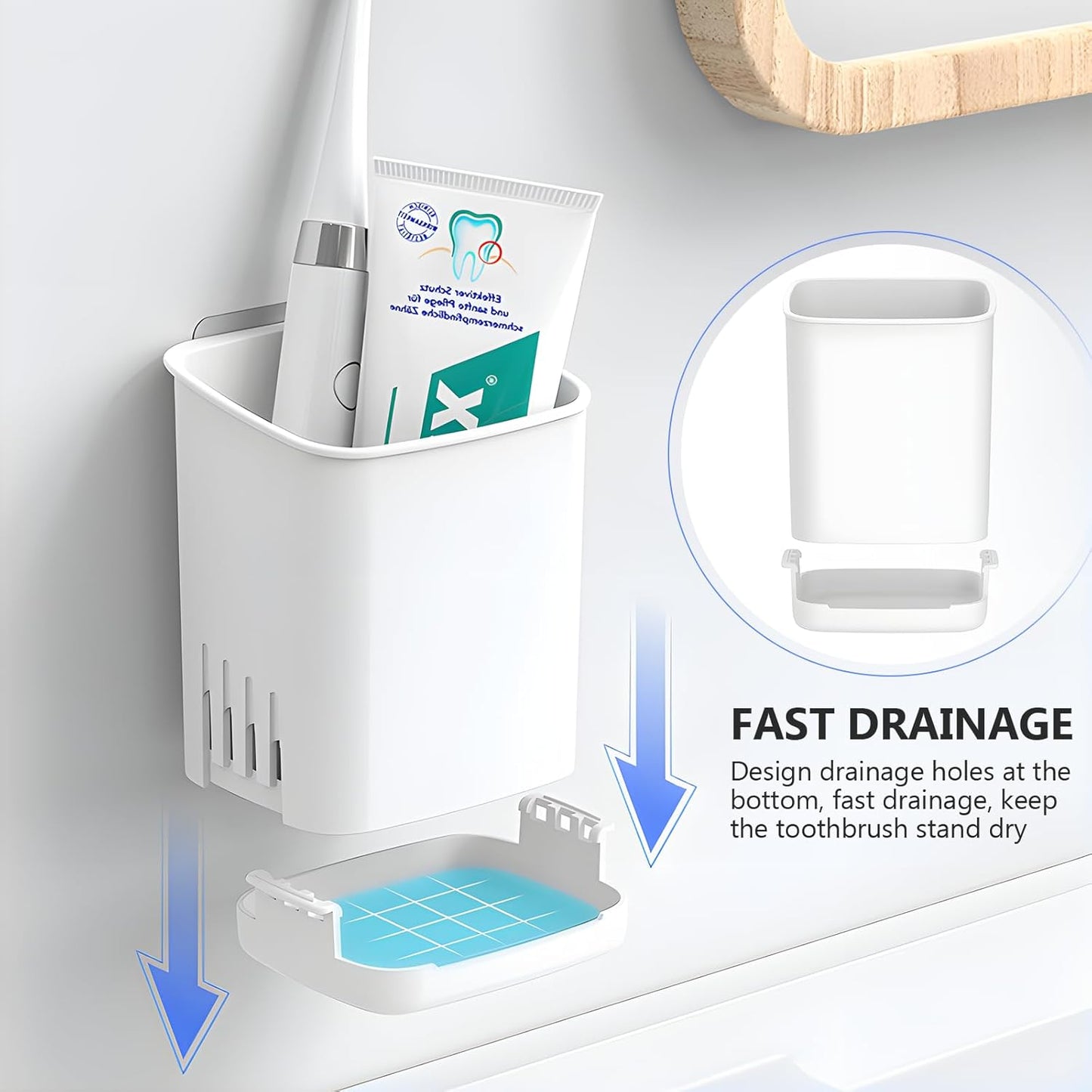 Toothbrush Holder Cup Wall Mounted Drill-Free for Bathroom Shower Electric Toothbrush Toothpaste Razor Holder Removable Waterproof Sturdy Self Draining, Tableware Holder for Kitchen(1pcs&White)-Velvo Beauty