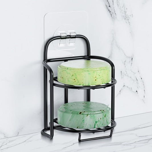 2-Tier Shower Soap Shampoo Bar Holder, Self Adhesive & Freestanding Draining Soap Dish Caddy for Bathroom Wall Accesories Decor Black-Velvo Beauty