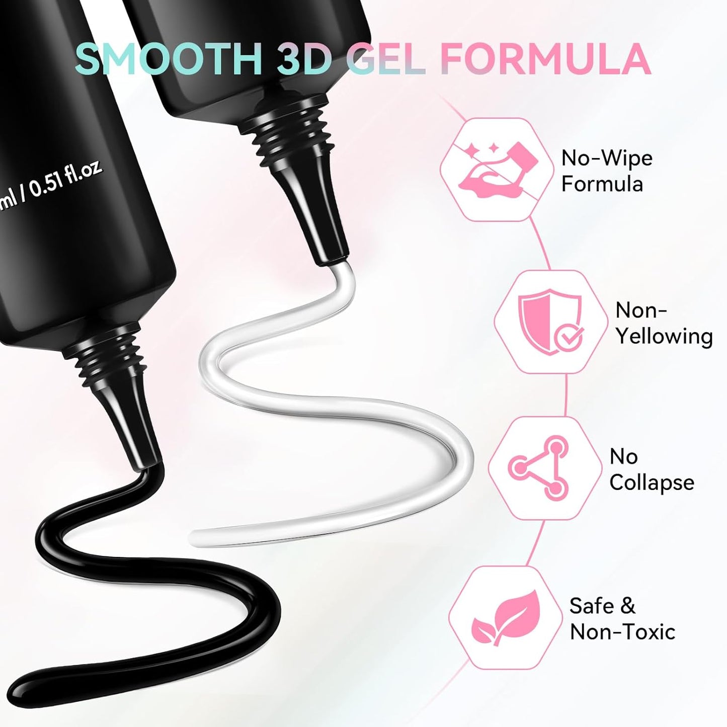 Makartt 3D Gel Nail Art Set – Clear & Noir Sculpting Gel for DIY Embossed Nail Designs – No Wipe Easy-Squeeze Tube Nail Glue for 3D Drawing, Molding, Rhinestones & Decoration (2 x 15g)-Velvo Beauty