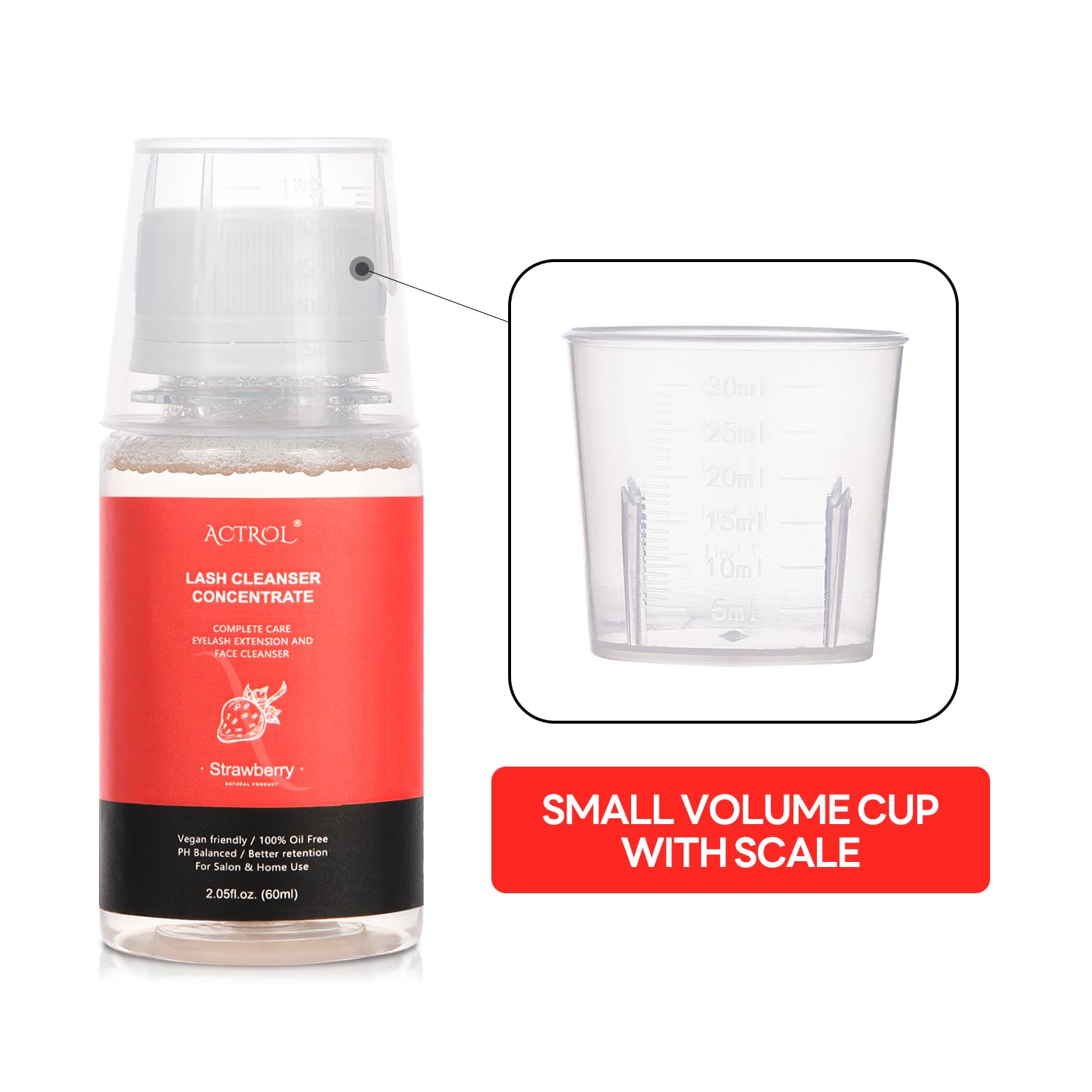 Eyelash Cleanser Concentrate 60ml Strawberry Professional Lash Shampoo Foaming Cleanser DIY Paraben & Sulfate Free Non-lrritating Wash for Extensions Lashes with Salon Home Care-Makes 6 Bottles-Velvo Beauty