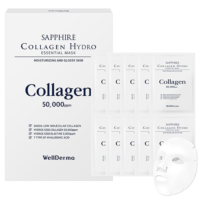 WELLDERMA Sapphire Collagen Hydro Essential Mask 10 Sheets Skin Soothing Calming-Velvo Beauty