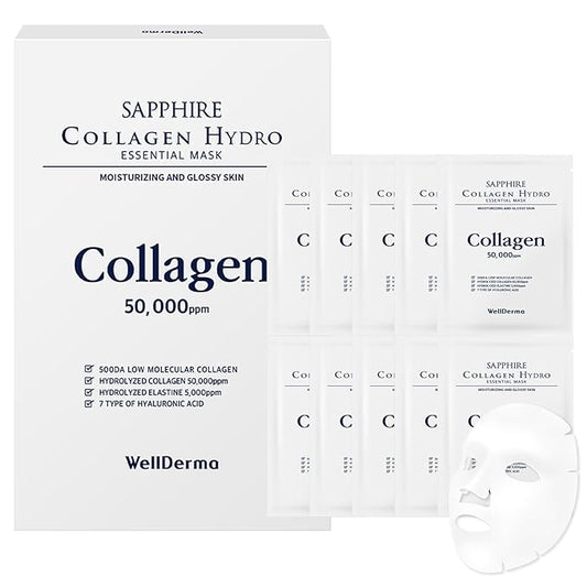 WELLDERMA Sapphire Collagen Hydro Essential Mask 10 Sheets Skin Soothing Calming-Velvo Beauty