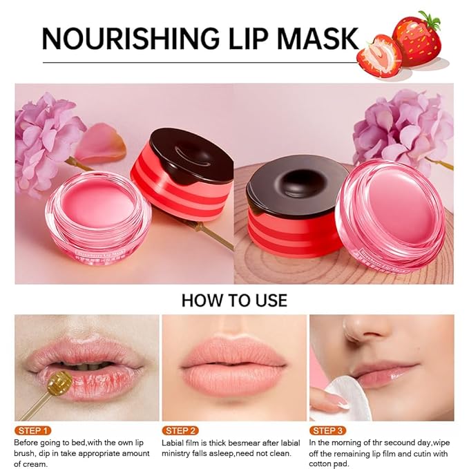 2PCS Strawberry Pot Lip Balm with Brush,Lip Exfoliating Balm Sleeping Lip Mask,Hydrating Prevention Dry and Cracked Lip Scrubs Exfoliato Lip Sleeping Mask Reduces Lip Lines Lip Care Products-Velvo Beauty