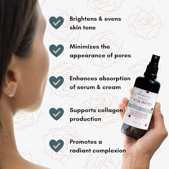 Organic Phyto³ Rose Water Facial Toner Spray - Pure Rosewater for Face, with Acaí and Herbal Extracts - Eco-Friendly and Vegan - Hydrating Rose Water Organic Face Spray (4 oz)-Velvo Beauty