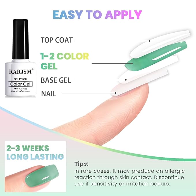 RARJSM Colorful Stained Glass Gel Nail Polish Set 6pcs Clear Crytal Blue Green Yellow Orange Red Neon Pink Series Transparent Sheer Amber Milky Gel Varnish LED UV Curing Requires French Manicure-Velvo Beauty