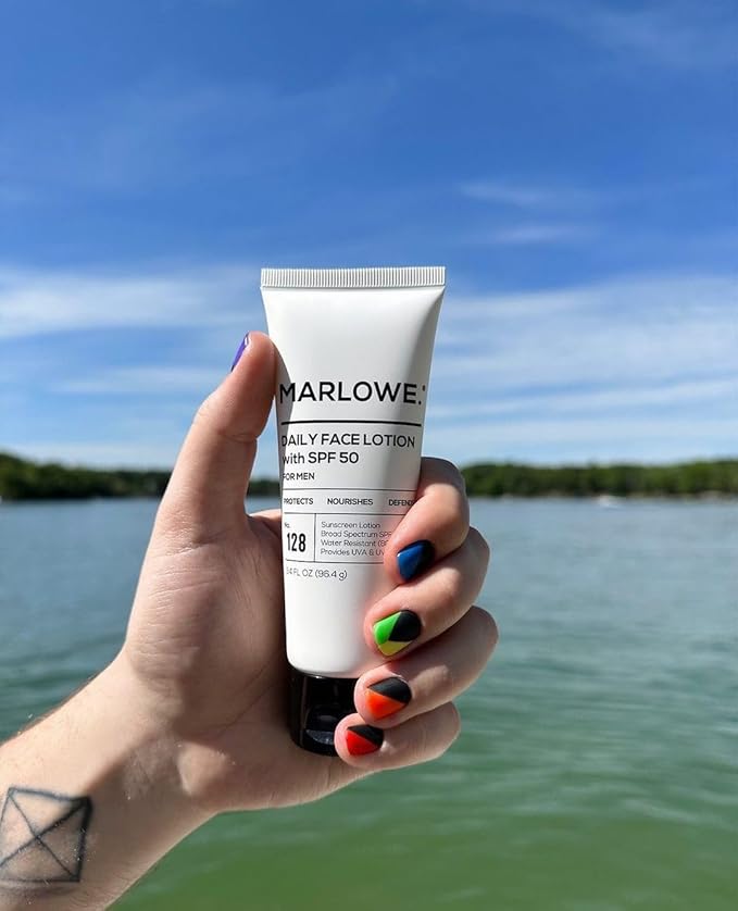 MARLOWE. Mens Skin Care Set, No. 204 Daily Essential Face Kit, No. 121 Facial Cleanser, No. 123 Facial Moisturizer, No. 127 Eye Cream, No. 128 Daily Face Lotion with SPF 50, Great Gift for Men-Velvo Beauty