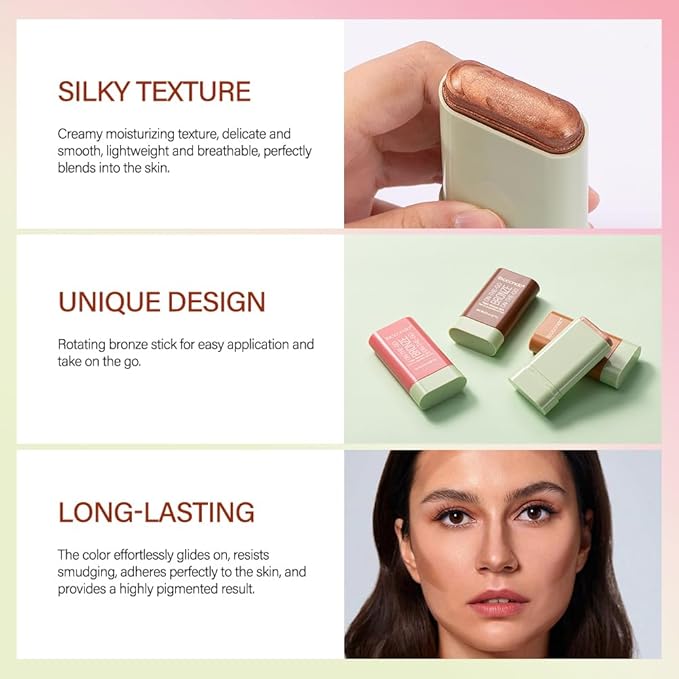 Cream Contour Stick, Face Shimmer Bronzer Stick, Blendable Natural Glow Highlighter Makeup Stick, Multi-Use Tinted Solid Moisturizer Stick,Body Face Illuminator Luminizer,02 Soft Glow-Velvo Beauty