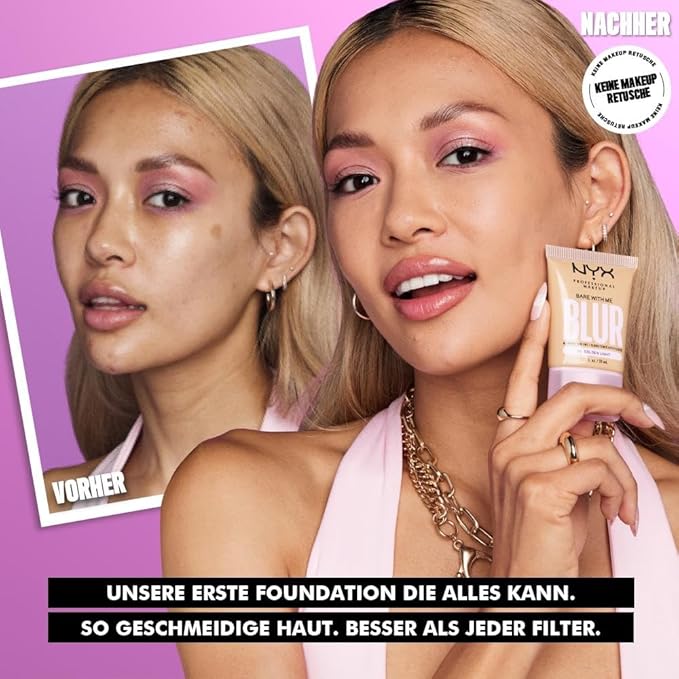 NYX PROFESSIONAL MAKEUP Bare With Me Blur Skin Tint Foundation Make Up with Matcha, Glycerin & Niacinamide - Light Neutral-Velvo Beauty