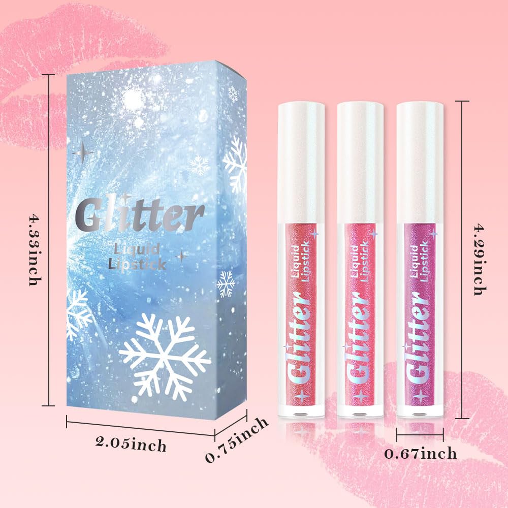 3Pcs Metallic Lipstick for Women,Lightweight Glitter Sparkling Liquid Lipsticks,Shimmer Lip Gloss Stain Long Lasting Waterproof Smudge Proof Non-Drying 24 Hour Full Coverage Lip Makeup,Vegan-Velvo Beauty