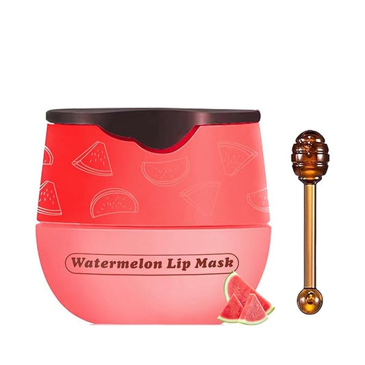 1 PCS Bee Lip Balm Lip Mask Honey Pot, Watermelon Moisturizing Sleeping Lip Mask Overnight with Sticks, Lip Balm Honey Pot Lip Balm Hydrating Prevention Dry and Crack Lip Scrubs Exfoliator-Velvo Beauty