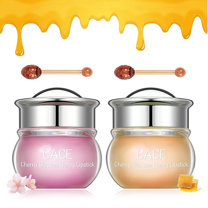 Moisturizing Cherry Blossom Honey Lip Oil Lipsticks,Hydrating Propolis Lip Sleeping Mask,Cherry Lip Balm Honey Pot Lip Mask, Prevent Dry&Cracked, Nourishing Repair Dry Crack Lipblam Lips Care-Velvo Beauty