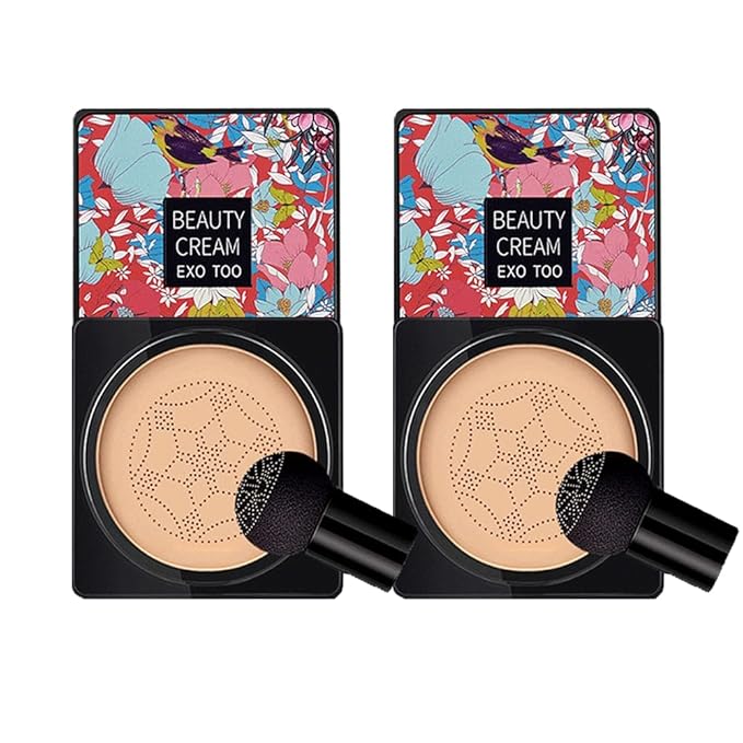2PCS Mushroom Head Air Cushion CC Cream Foundation, Beauty Cream Exo Too BB Cream, Moisturizing, Long Lasting, Matte Concealer, Light Weight, WaterProof Liquid Foundation with 2PCS Mushroom Head-Velvo Beauty