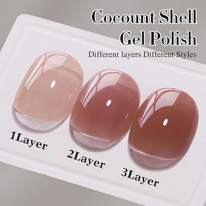 Double Rhythm 0.50 OZ Translucent Gel Polish Same Color Same Bottle Sheer Pastel Neutral Natural Milky 15 ML Jelly UV Nail Art DIY at Home (Red Brown-A1510)-Velvo Beauty