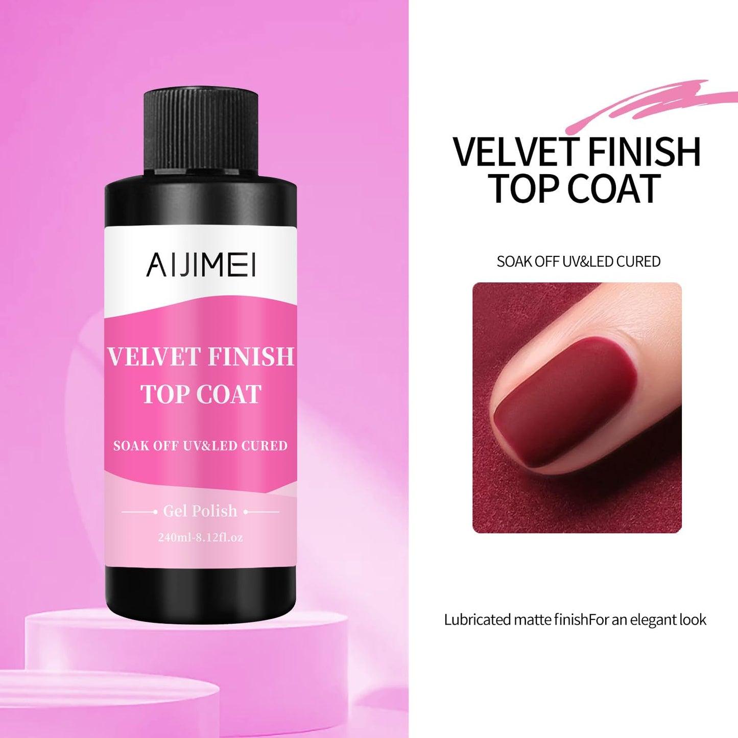 AIJIMEI Velvet Finish Top Coat 8 Fl.Oz Luxurious Matte Effect, Quick Dry, Easy Application, Suitable for All Nail Types, Professional Quality Gel Nail Polish for Home Use-Velvo Beauty