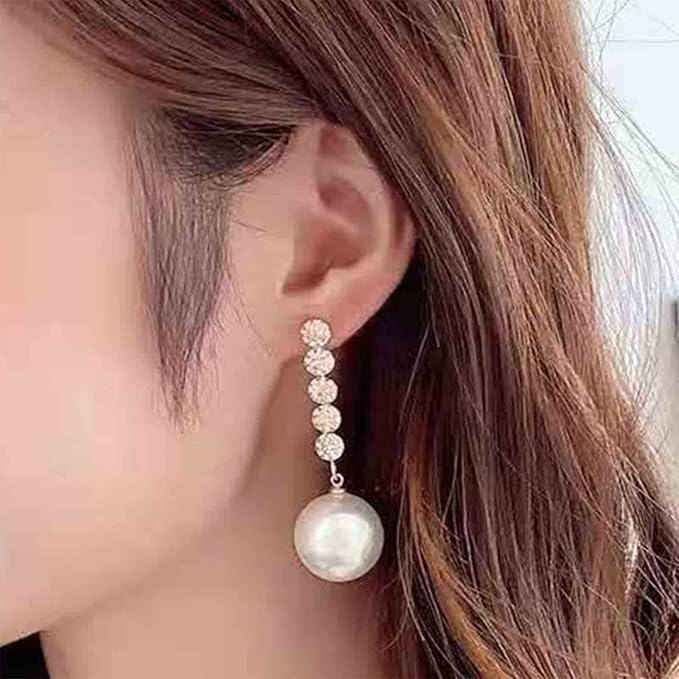 Vintage Pearl Drop Earring Gold Rhinestone Diamond Stud Earrings Cubic Crystal Earrings Wedding Pearl Earrings Jewelry for Women and Girls-Velvo Beauty