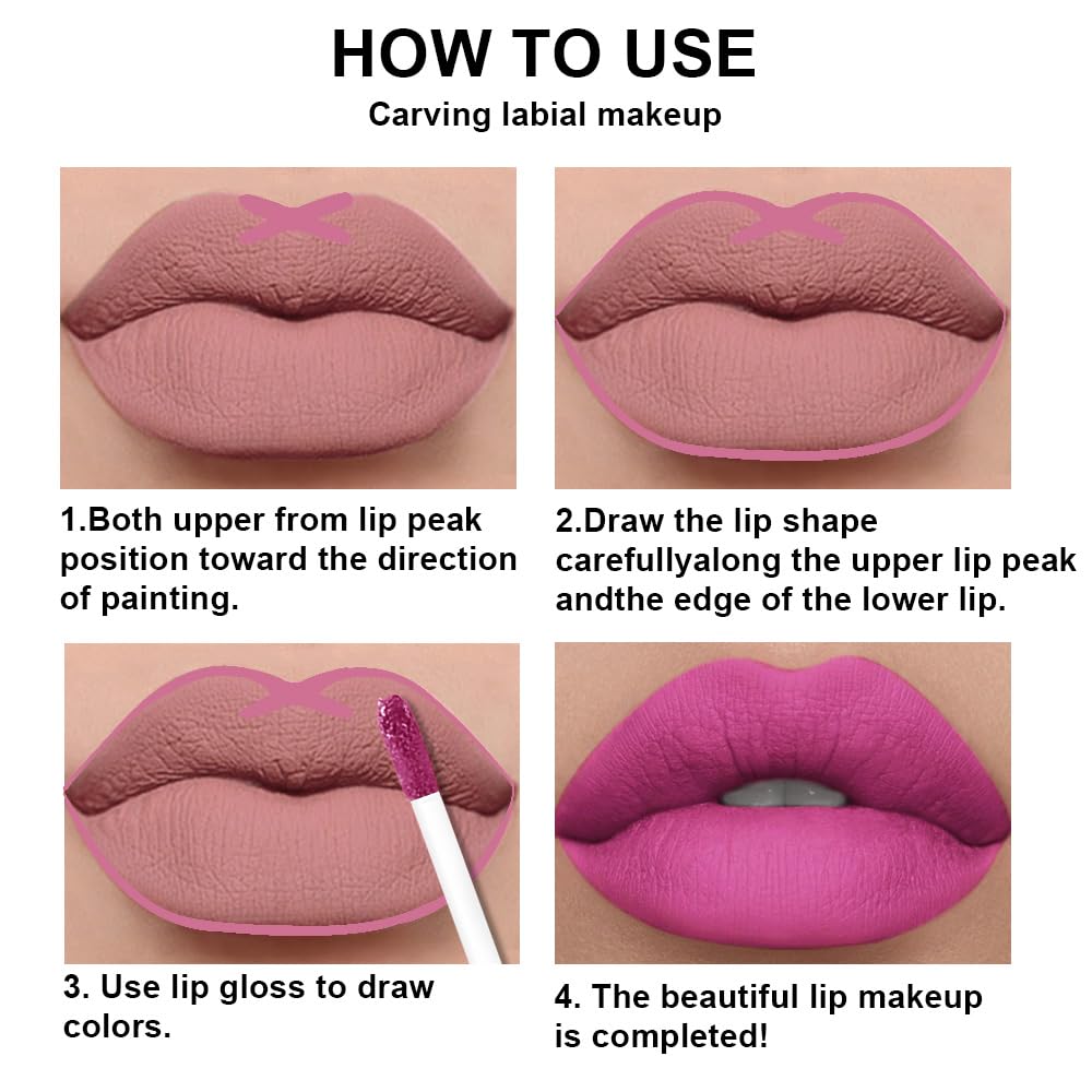 evpct 2Pcs Hot Pink Matte Lip Liner and Lipstick Combo Set for Women, Hot Pink Lip Combo Set Liquid Lips Stick Gloss and Lipliner Stains Set Long Lasting Waterproof, Lips Makeup 24 Hours originale-Velvo Beauty