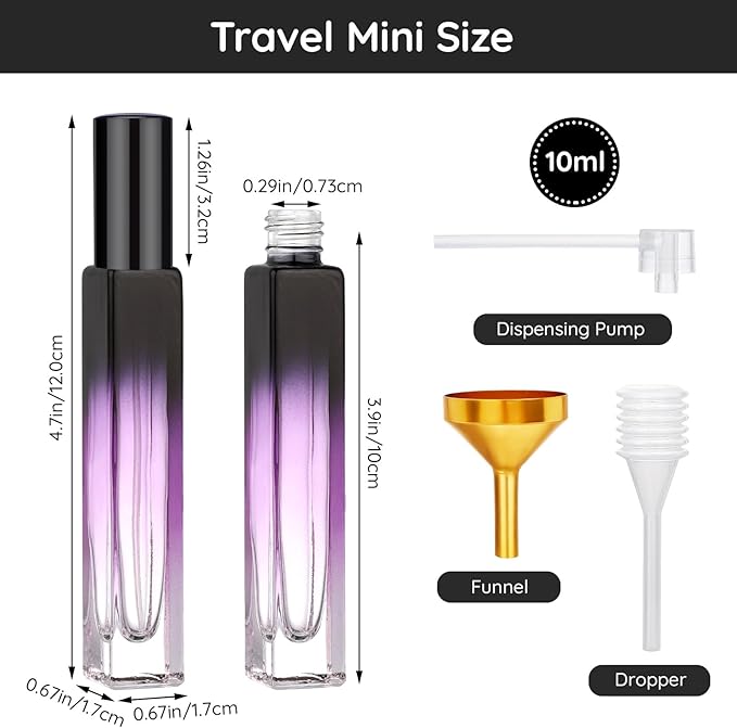 Segbeauty 0.34oz Mini Travel Spray Bottle, 10Pcs Glass Refillable Atomizer Spray Bottle for Perfume, 10ml Empty Perfume Atomizer Fine Mist, Portable Travel Cologne Sprayer with Refill Tool-Velvo Beauty
