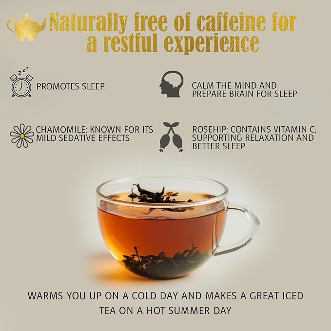 Luna Lullaby Sleep Tea, Organic Loose Leaf Herbal Tea – Calming, Relaxing Bedtime Tea – Chamomile, Valerian Root, Peppermint – 4 oz Resealable Bag (Makes 50 Cups) – The Elegant Elephant-Velvo Beauty