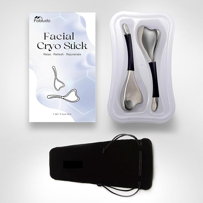 3-in-1 Cryo Gua Sha Facial Tools, Ice Roller Globes for Women Face and Eyes Massager, Unbreakable Stainless Steel Face Sculpting Skin Care Tools, Esthetician Supplies with Carry Case-Velvo Beauty