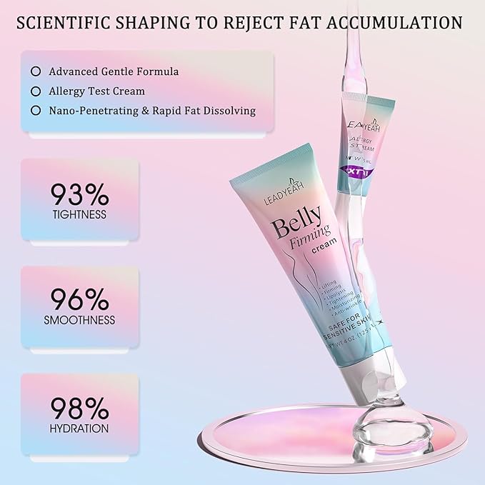 B Flat Belly Firming Cream - Moisturizing, Lifting, Firming for Stomach, Thighs and Butt, Body Lotion gift for Women and Men, 125 ML +5 ML-Velvo Beauty