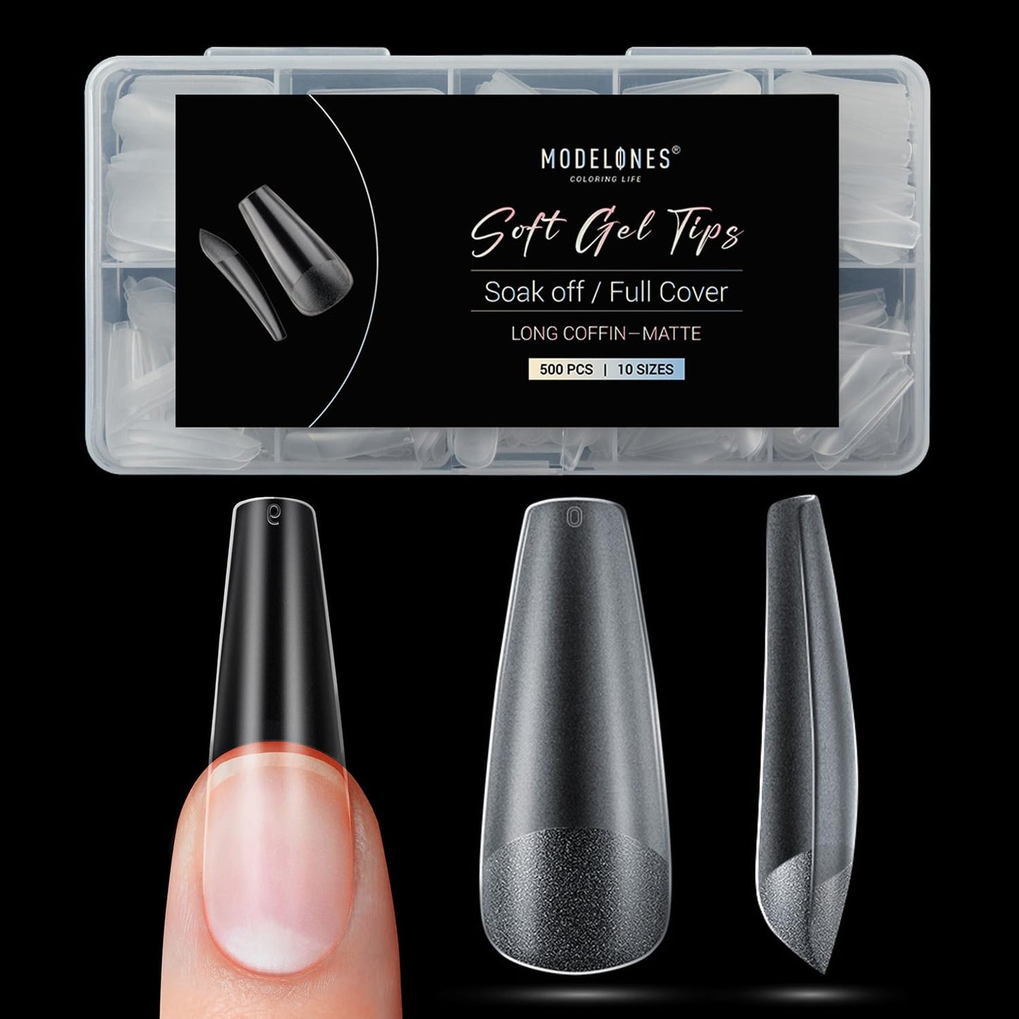 Modelones Long Coffin Nail Tips Fake Nails Gel Tips Full Matte Cover More Friction for Acrylic Professional Extension Gel Manicure Art Design 10 Sizes-Velvo Beauty