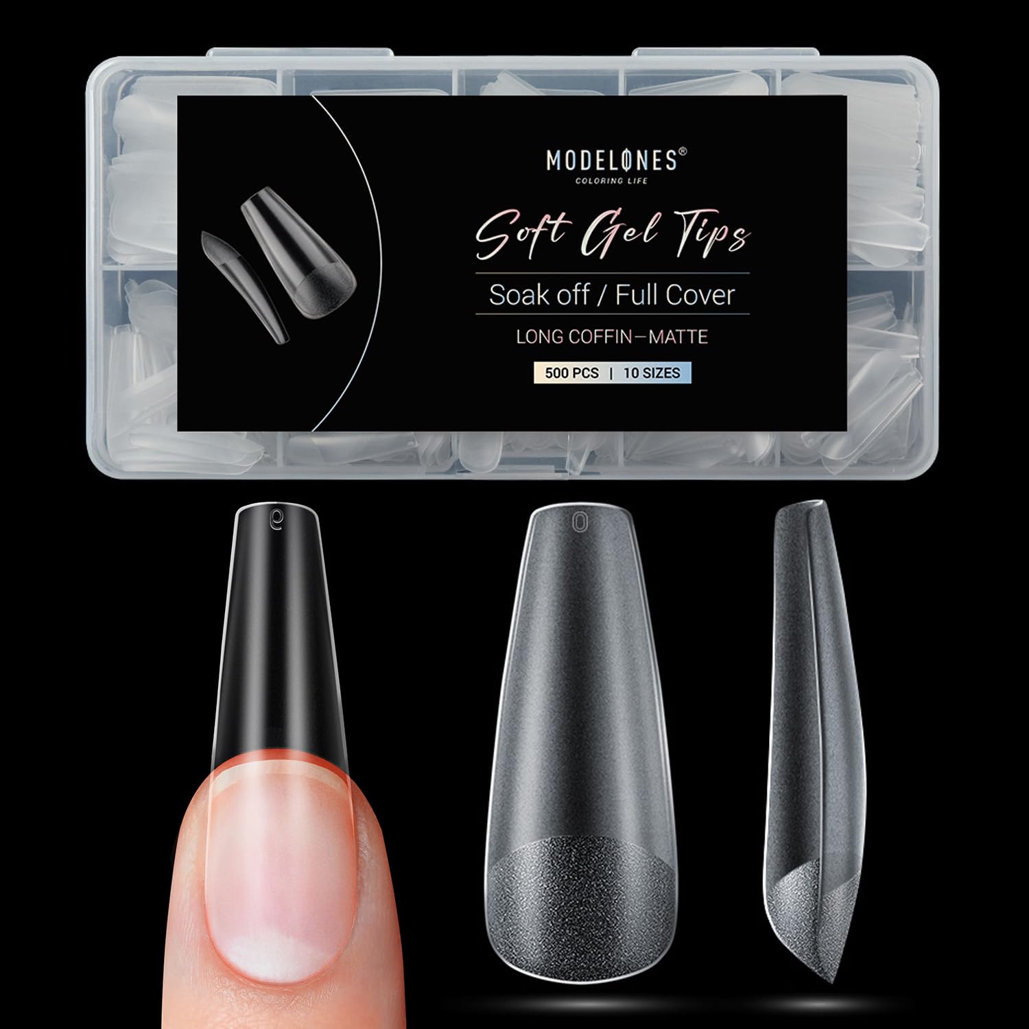 Modelones Long Coffin Nail Tips Fake Nails Gel Tips Full Matte Cover More Friction for Acrylic Professional Extension Gel Manicure Art Design 10 Sizes-Velvo Beauty
