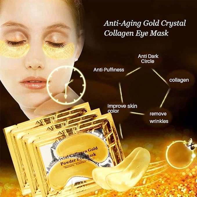 24K Gold Crystal Collagen Under Eye Mask, Anti Aging Hyaluronic Acid Under Eye Patches for Moisturizing & Reducing Dark Circles (15 Pairs)-Velvo Beauty