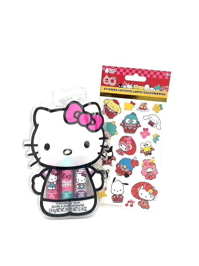 Hello Kitty 3pk Lip Balm Set with Stickers and Pouch-Velvo Beauty