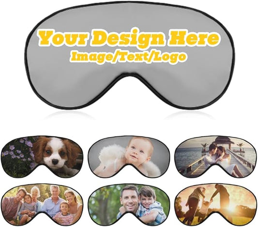 Customize Eye Mask Personalized Sleep Mask Upload Your Image Text Logo Custom Eye Cover with Adjustable Strap for Men Women Friends Brothers and Sisters, Silver, 8.1"x4.1"-Velvo Beauty