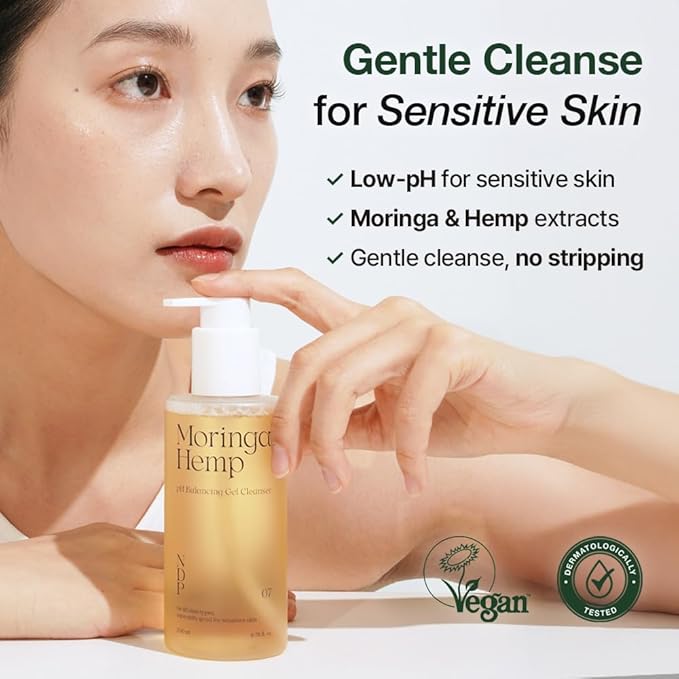 NDP Moringa Hemp Gel Cleanser, Gel-to-Foam, pH Balancing, Vegan, Non-Stripping, Hydrating Face Wash for Sensitive Skin – Fragrance-Free, Clean Beauty, Korean Skincare, 200ml / 6.76 fl oz-Velvo Beauty