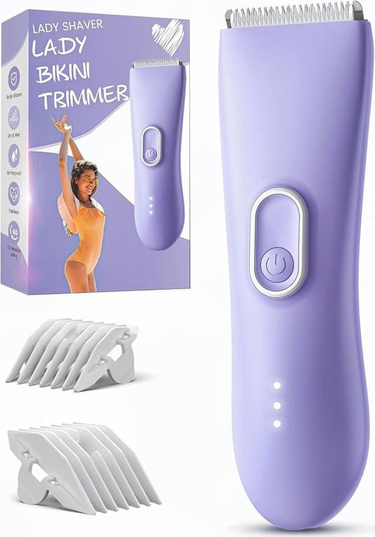 Bikini Trimmer for Women - Painless Pubic Hair Trimmer with 3 Shaving Speeds, IPX7 Waterproof Electric Razor, Cordless Women’s Bikini Shaver for Sensitive Skin-Velvo Beauty
