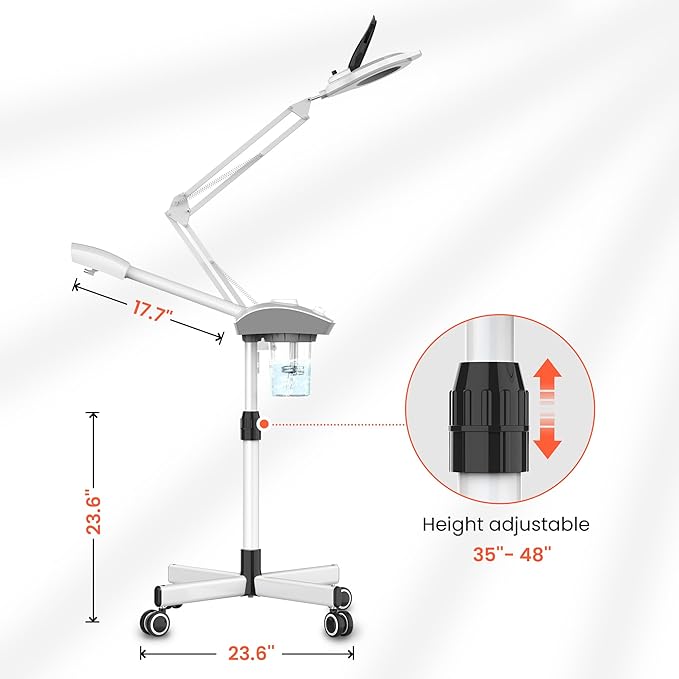 TASALON Professional Facial Steamer with 5X Magnifying Lamp, 2-in-1 Esthetician Steamer on Wheels with Ozone and Hot Mist, Ionic Facial Steamer for Facial Deep Cleaning and Moisturize-Velvo Beauty